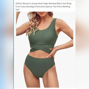 ZAFUL Green Sporty Two-Piece Swimsuit Size Large